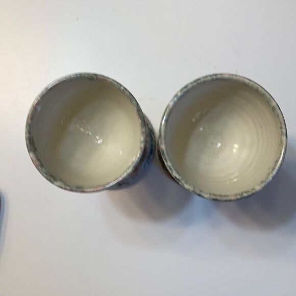 Vintage Artisan‎ Made Studio Pottery Speckled Pastel Pair of Goblets Drinkware - Picture 7 of 7